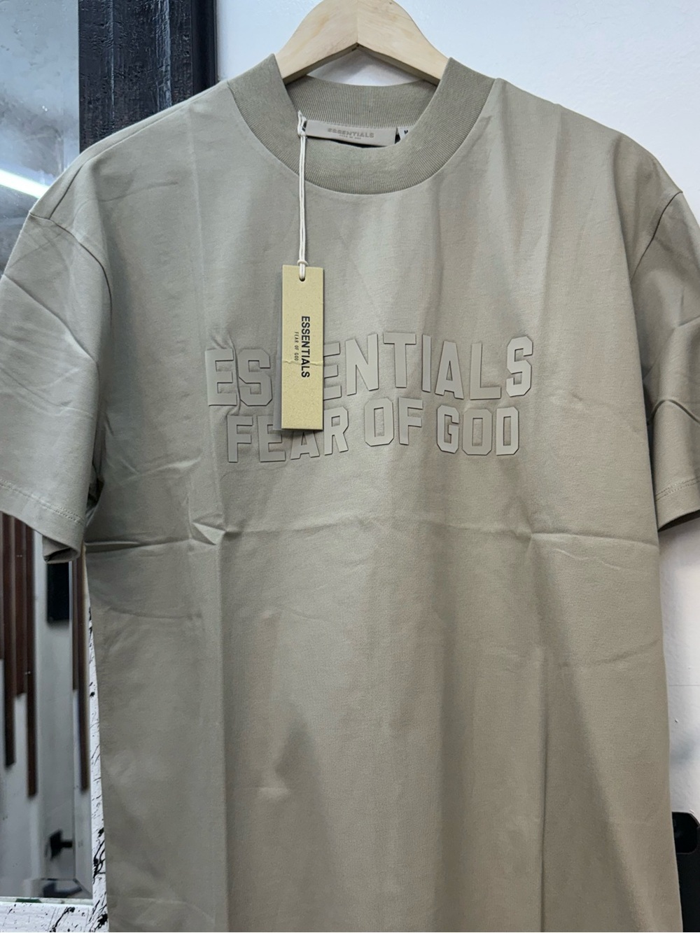 Fear of God Essentials tan Crewneck Logo T-Shirt - Picture 1 of 8